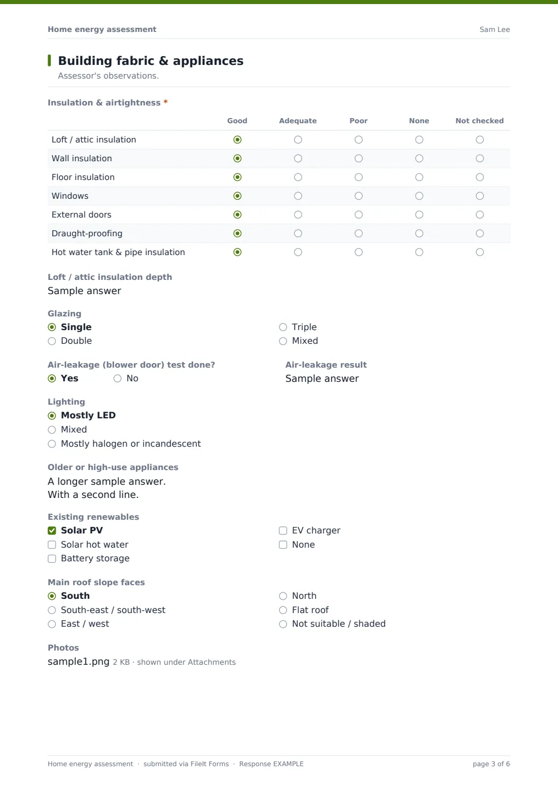 Home energy assessment — example response PDF, page 3 of 6