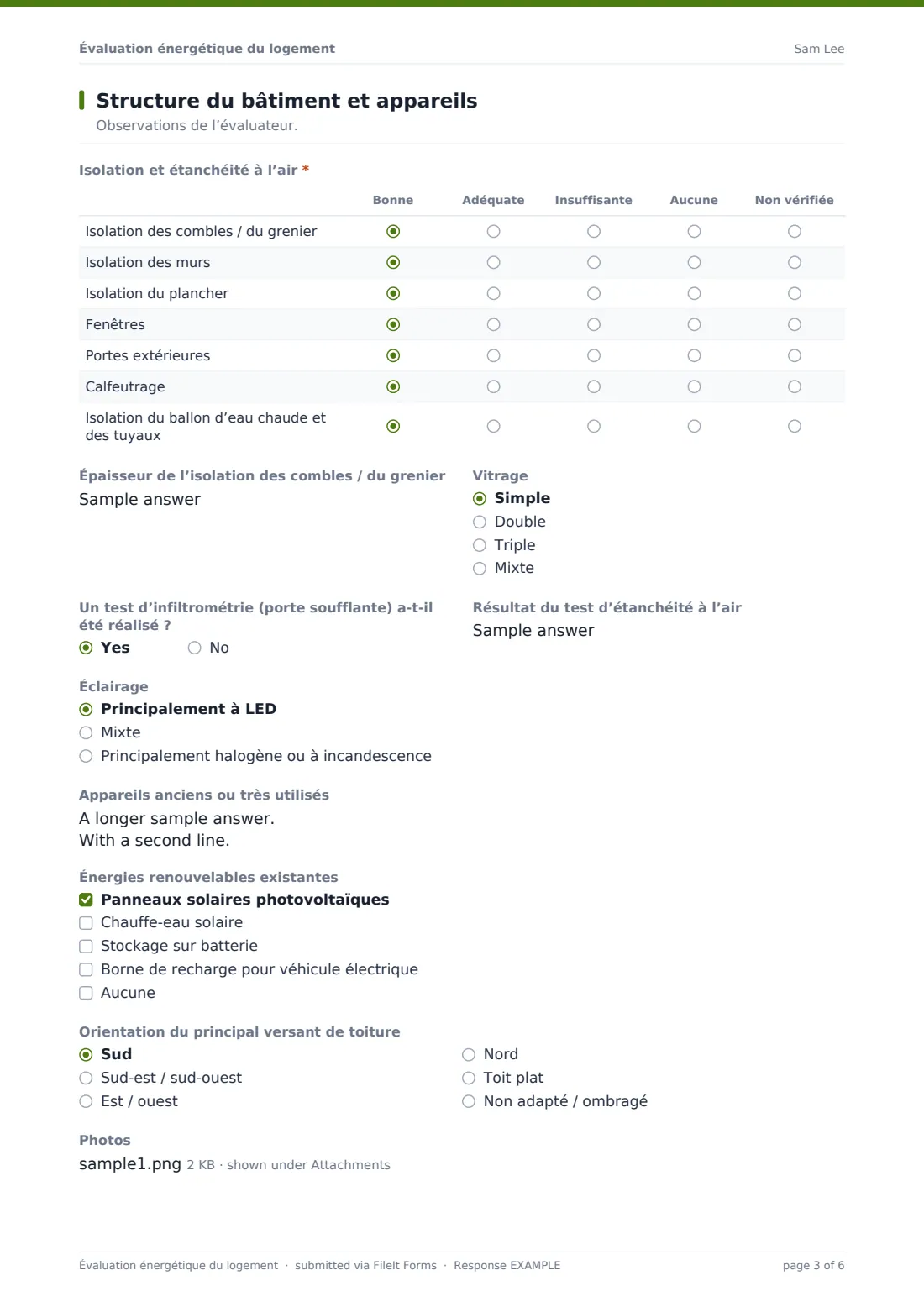 Évaluation énergétique du logement — exemple de réponse au format PDF, page 3 sur 6