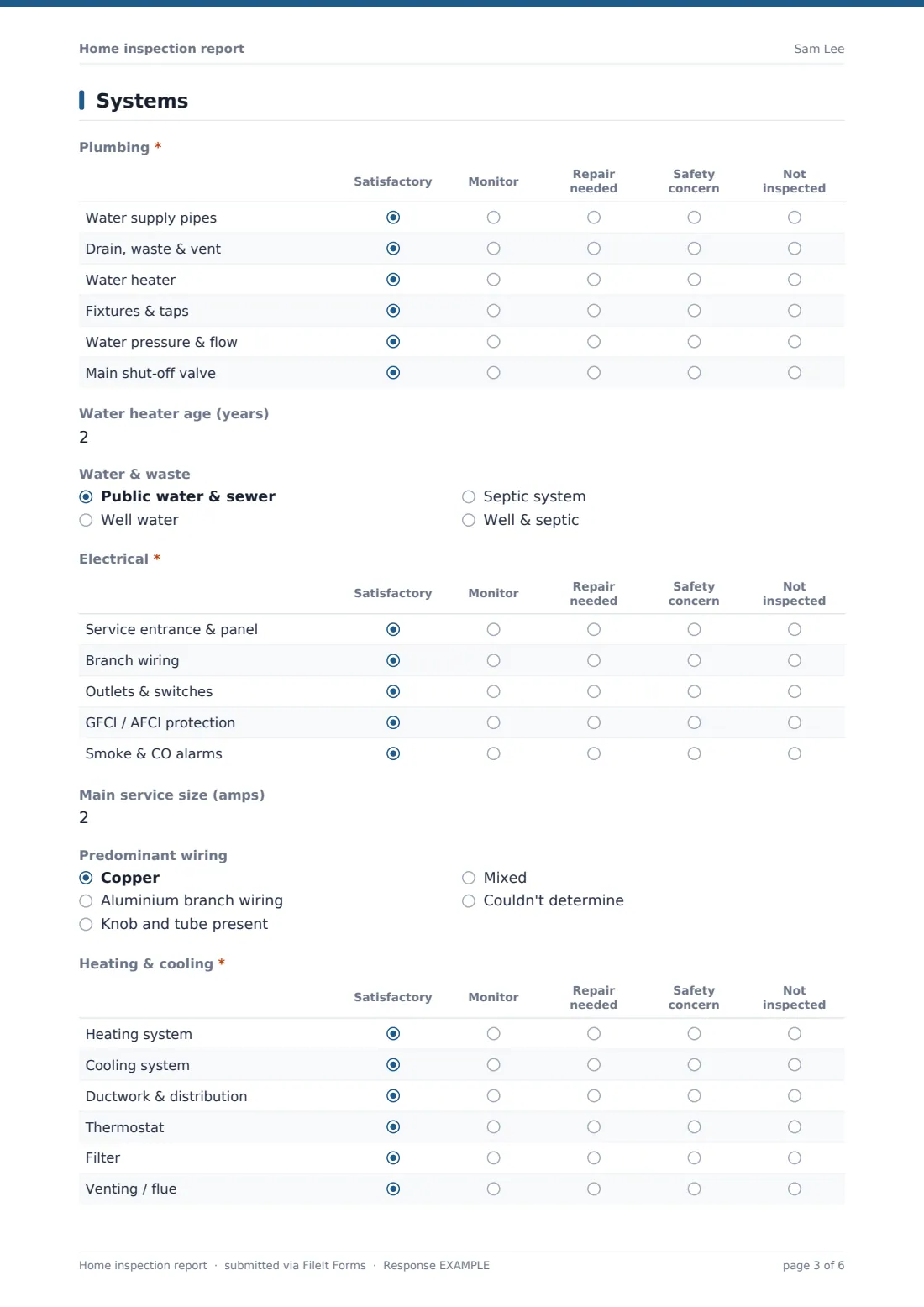 Home inspection report — example response PDF, page 3 of 6