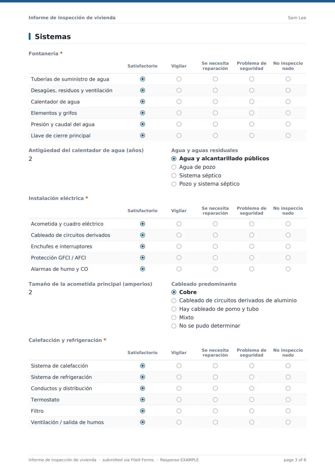Informe de inspección de vivienda — PDF de respuesta de ejemplo, página 3 de 6