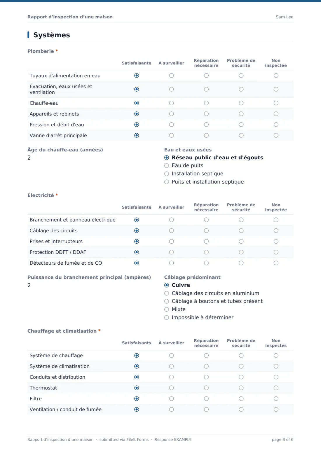 Rapport d’inspection d’une maison — exemple de réponse au format PDF, page 3 sur 6