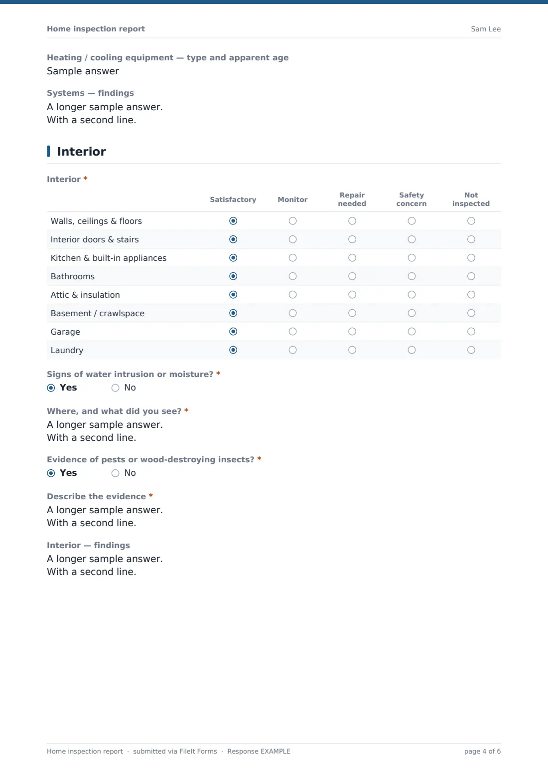 Home inspection report — example response PDF, page 4 of 6