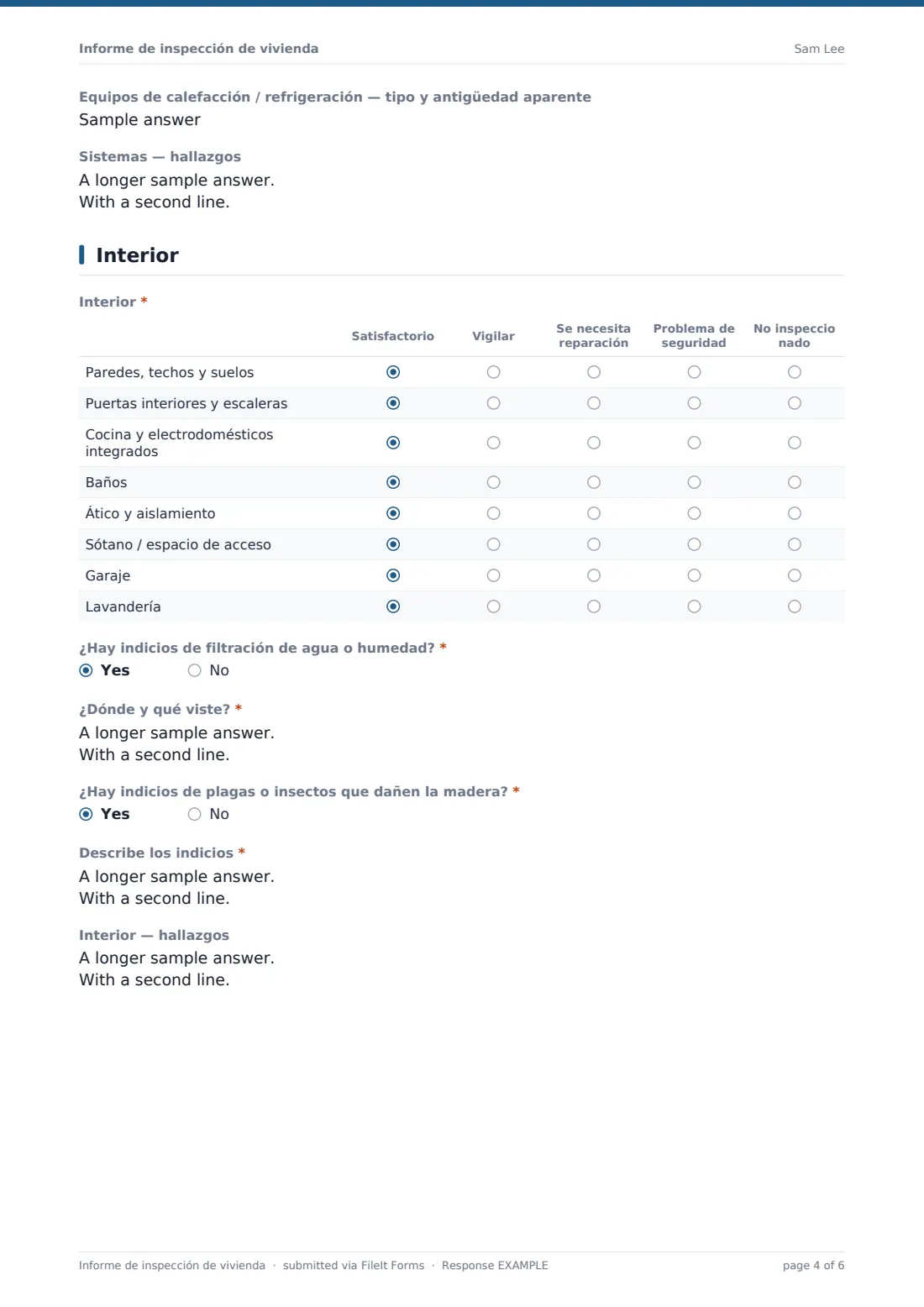 Informe de inspección de vivienda — PDF de respuesta de ejemplo, página 4 de 6