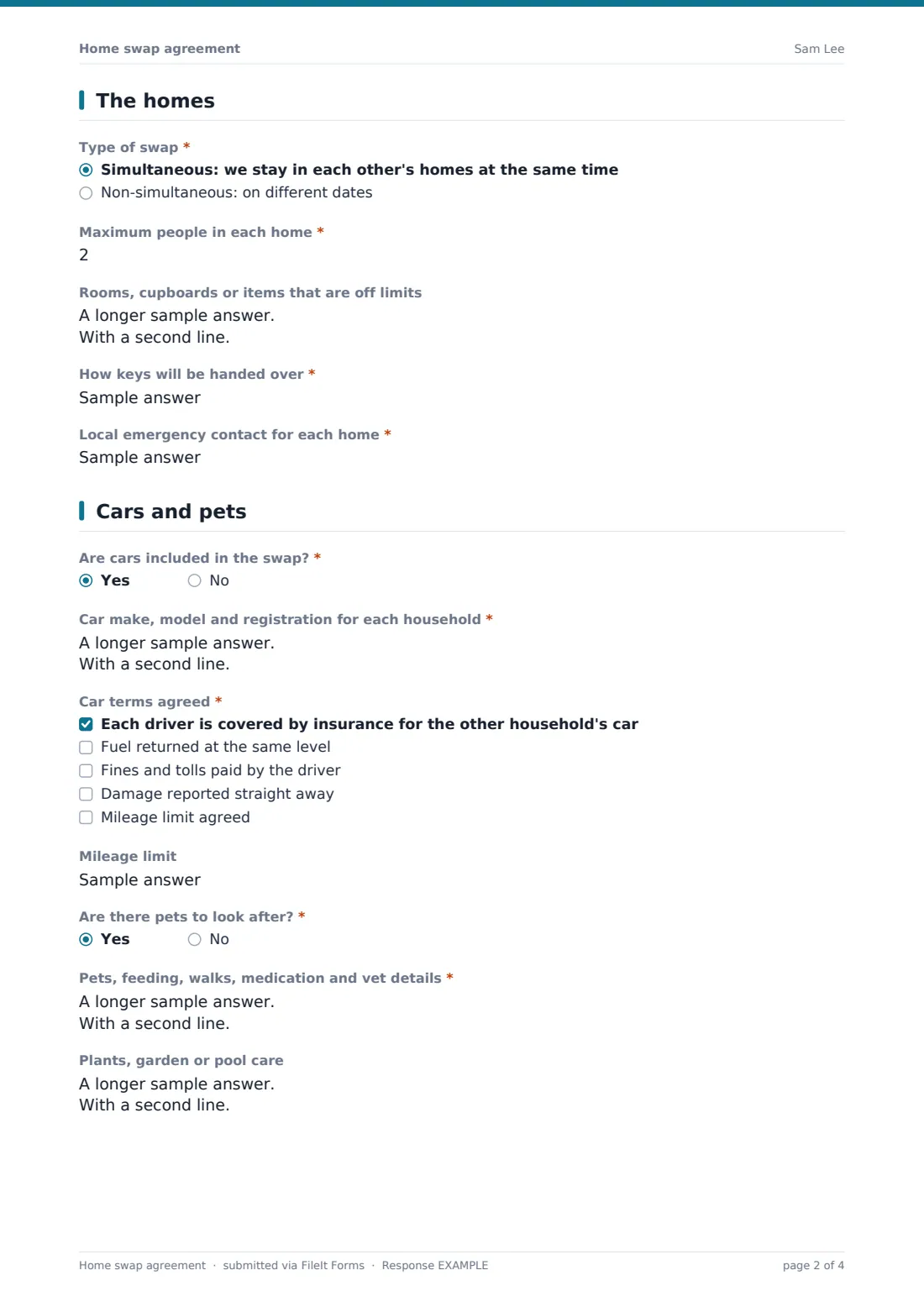 Home swap agreement — example response PDF, page 2 of 4