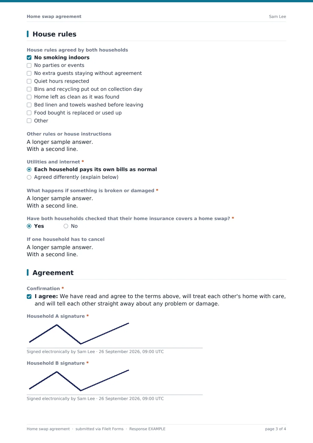 Home swap agreement — example response PDF, page 3 of 4