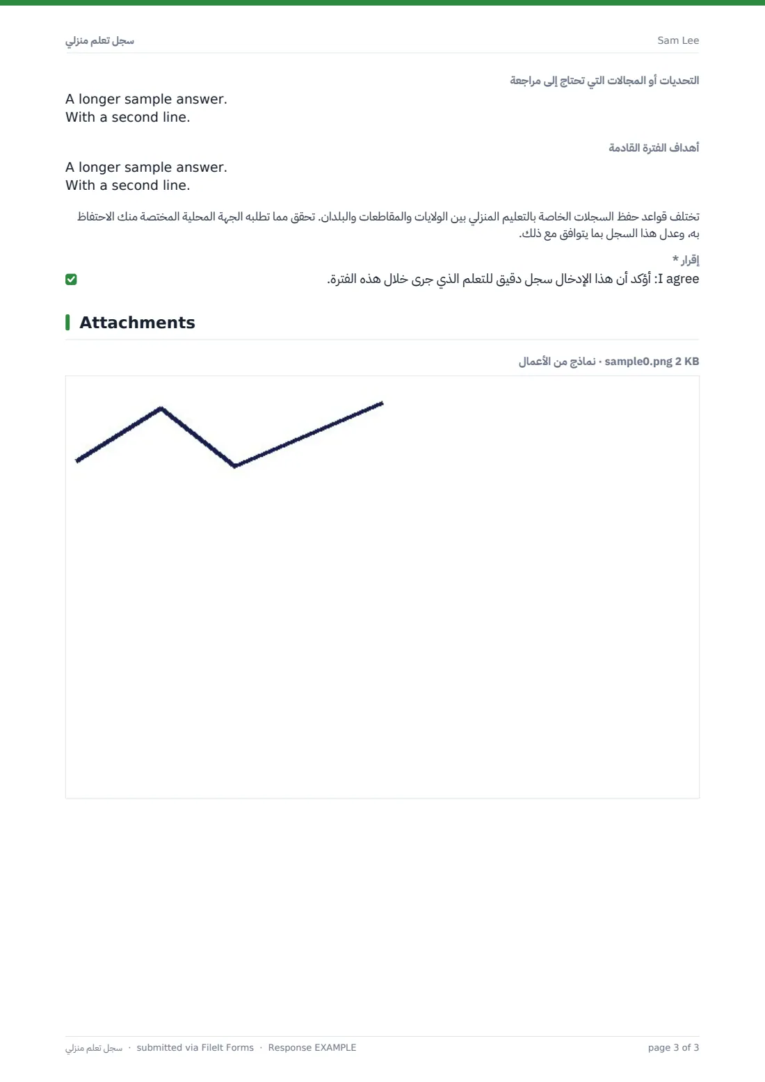 سجل تعلّم منزلي — ملف PDF لرد نموذجي، الصفحة 3 من 3