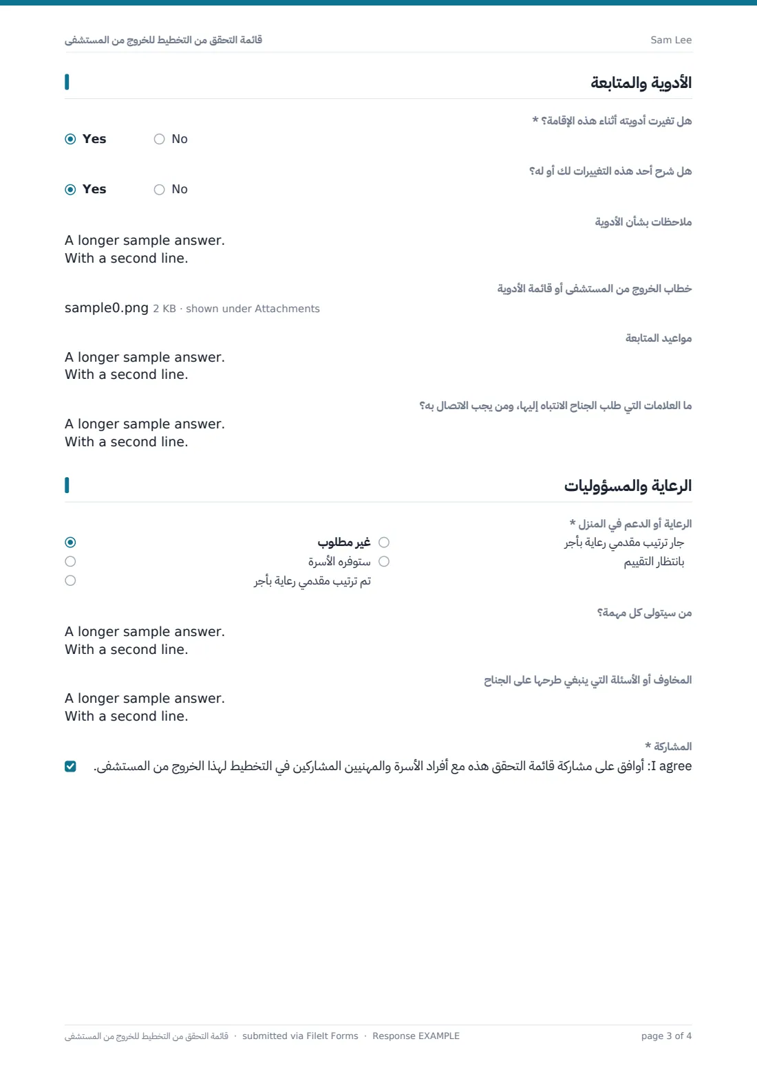 قائمة التحقق من التخطيط للخروج من المستشفى — ملف PDF لرد نموذجي، الصفحة 3 من 4