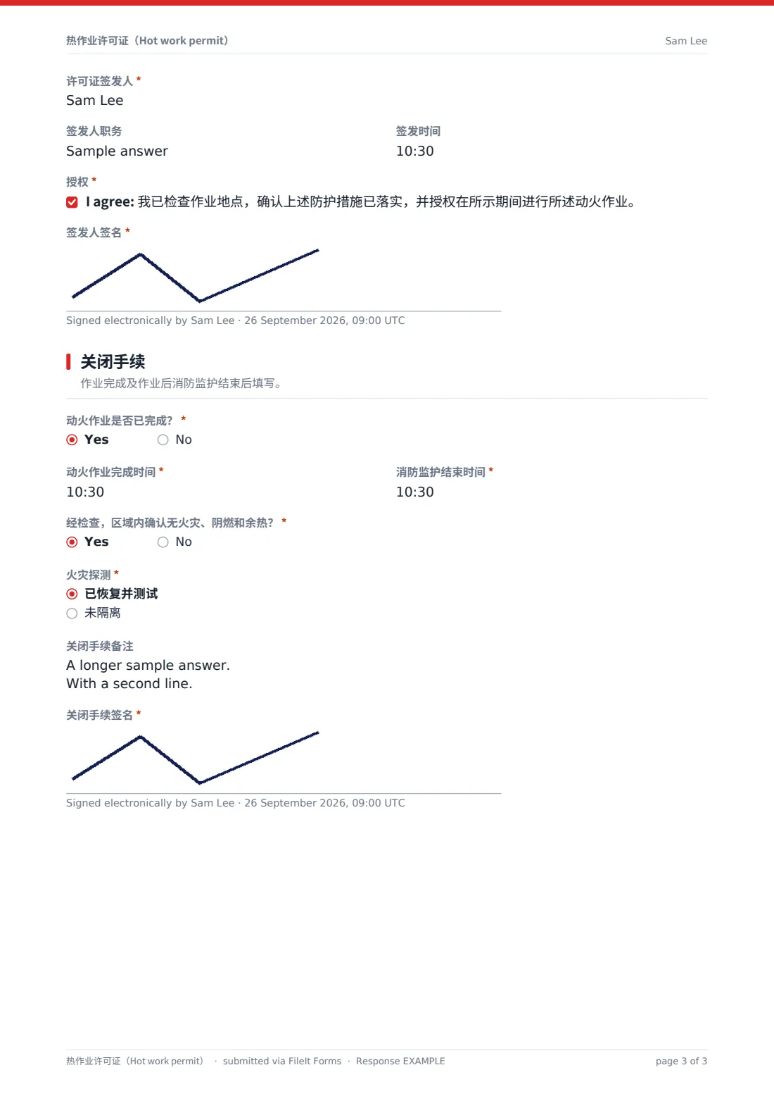 热作业许可证（Hot work permit） — 示例回复 PDF，第 3 页，共 3 页