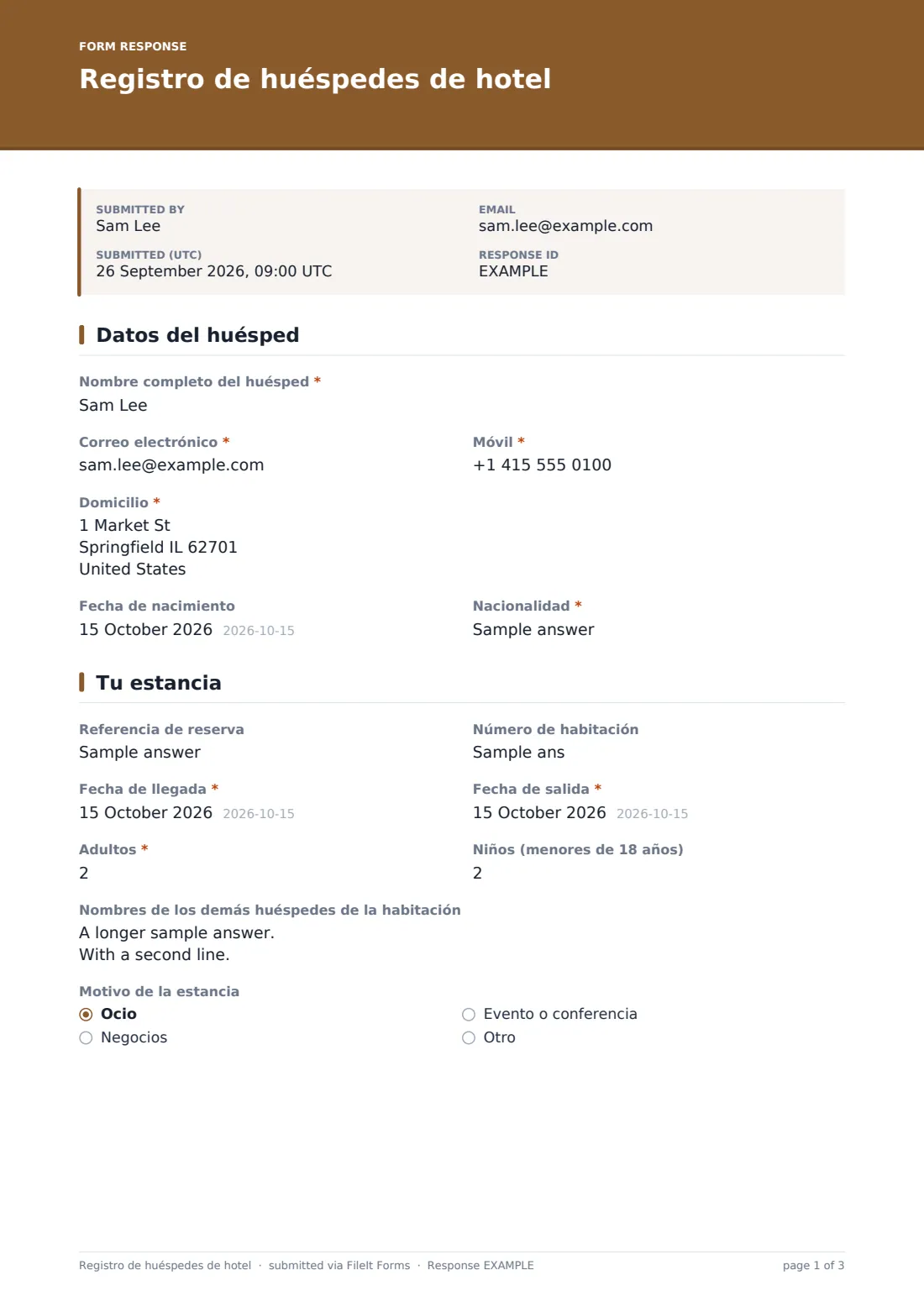 Registro de huéspedes de hotel — PDF de respuesta de ejemplo, página 1 de 3