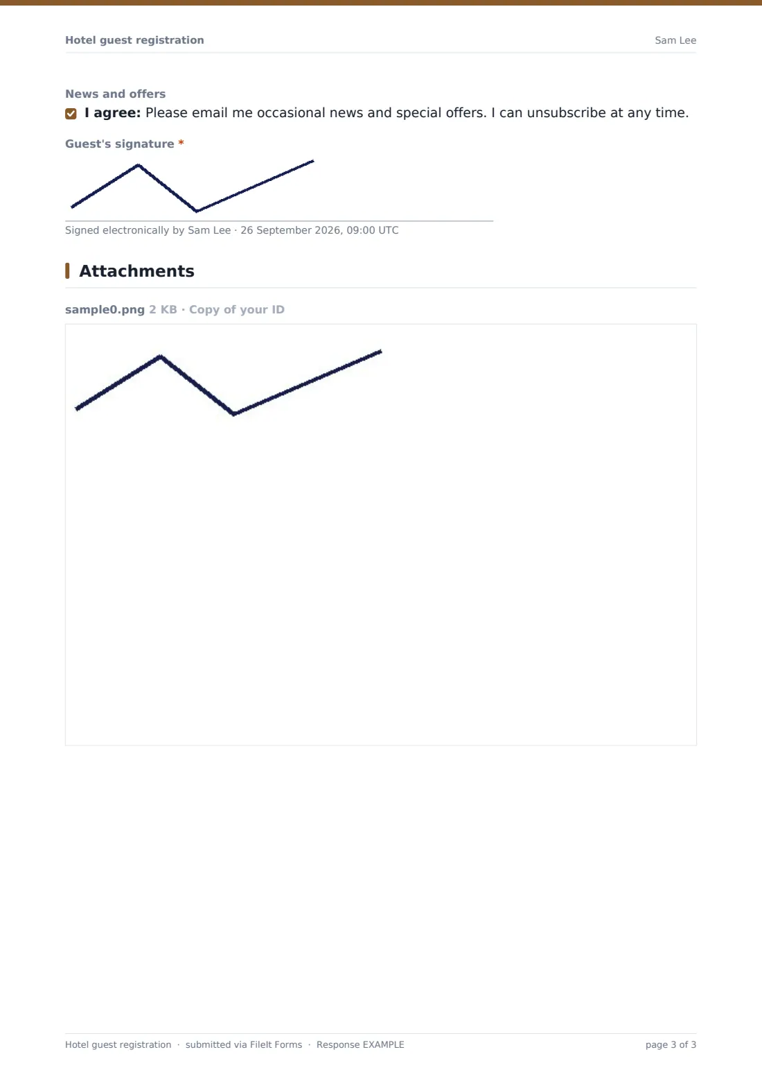 Hotel guest registration — example response PDF, page 3 of 3