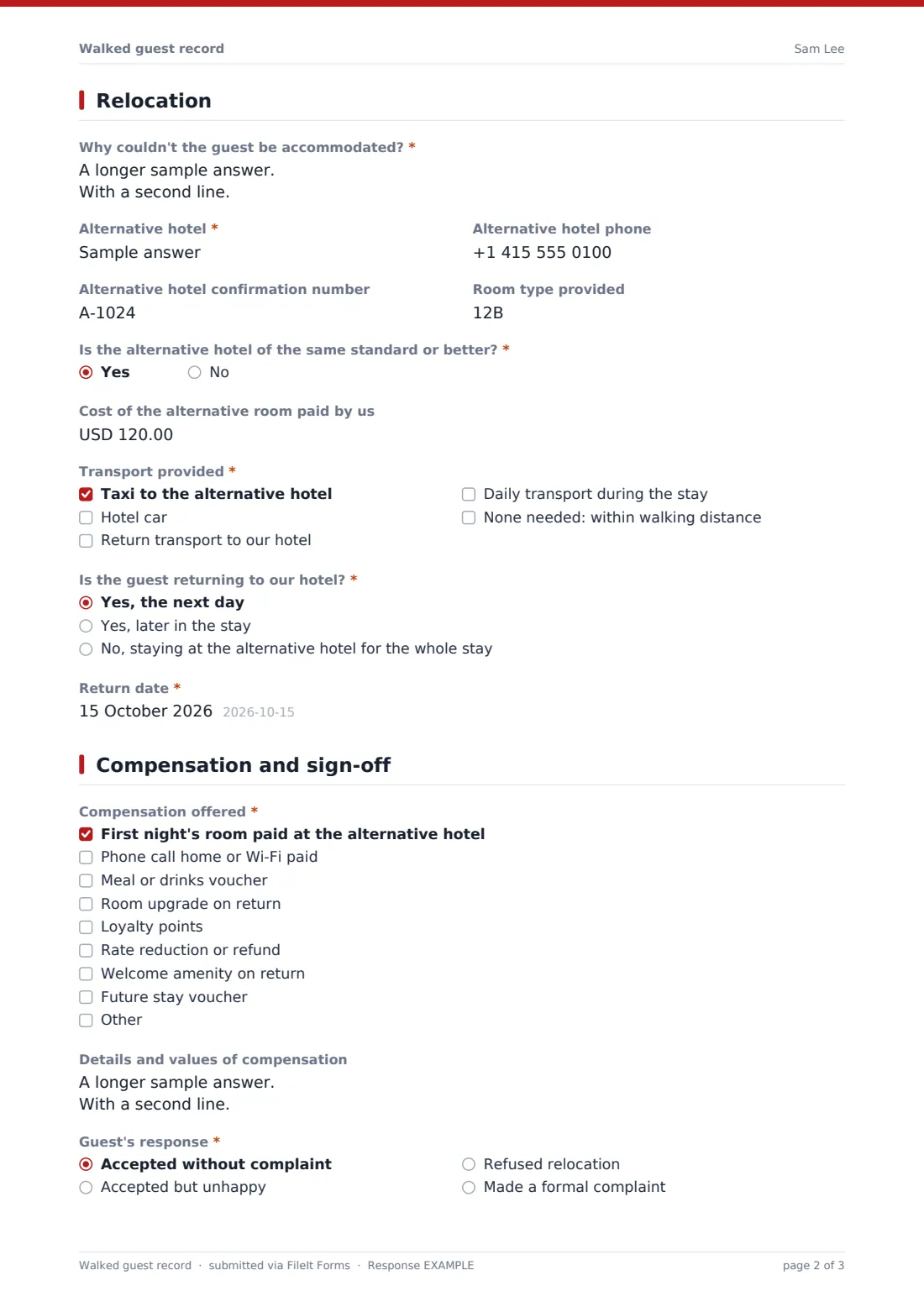 Walked guest record — example response PDF, page 2 of 3