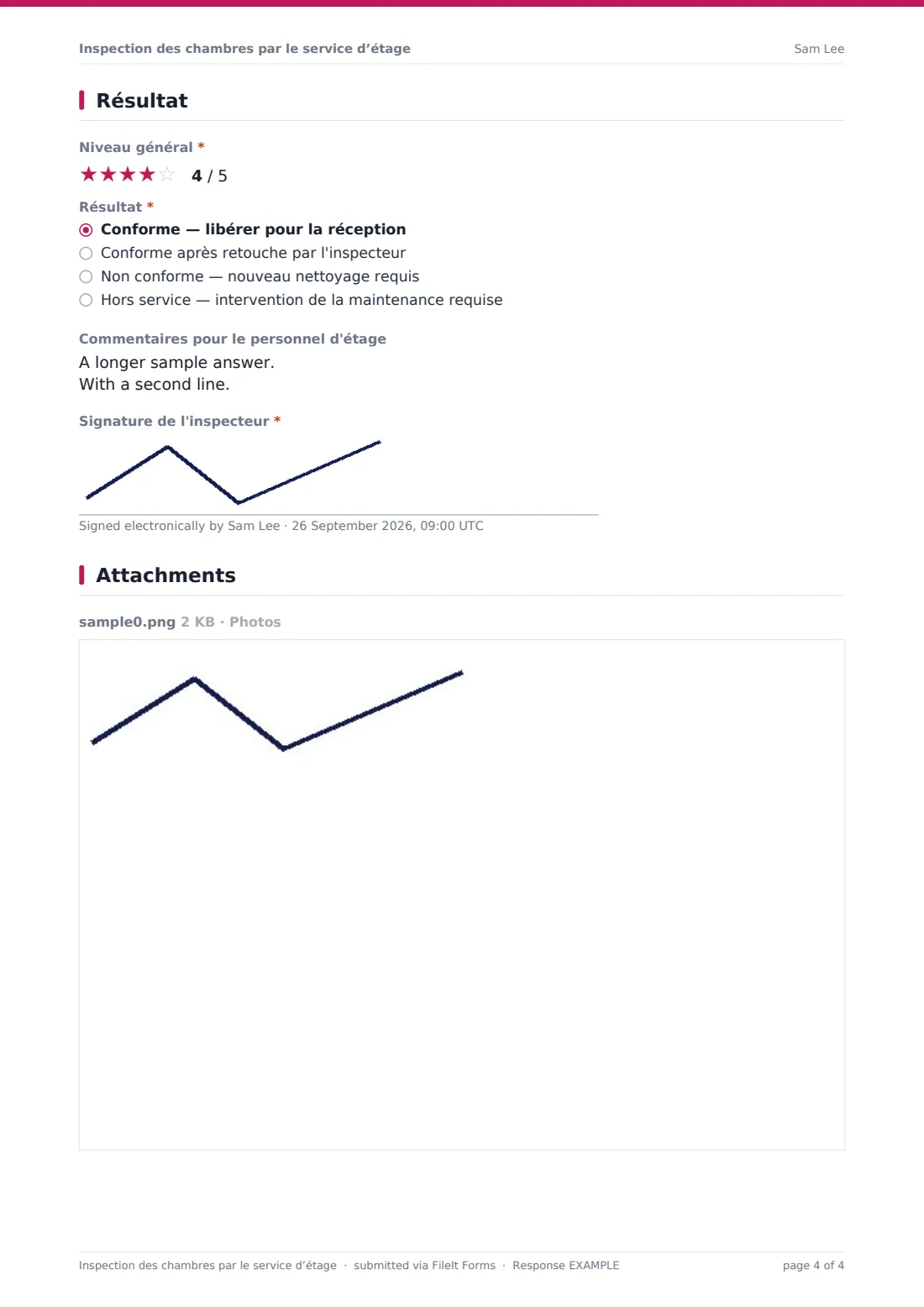 Inspection des chambres par le service d’étage — exemple de réponse au format PDF, page 4 sur 4