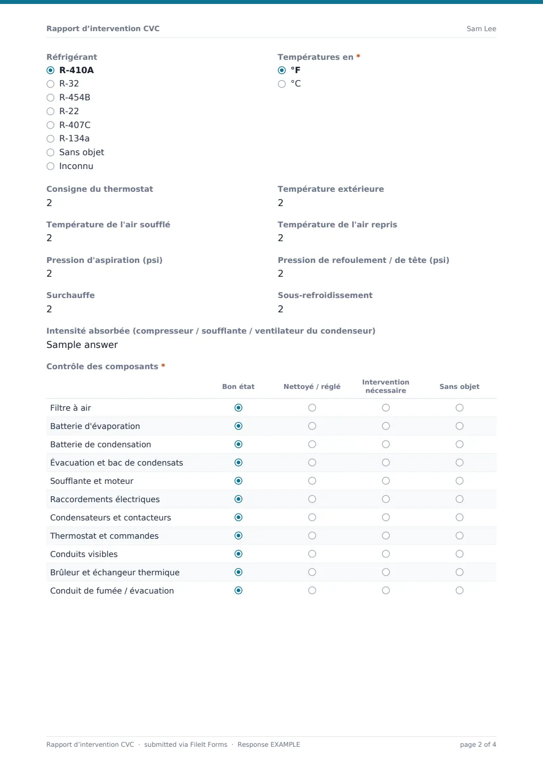 Rapport d’intervention CVC — exemple de réponse au format PDF, page 2 sur 4