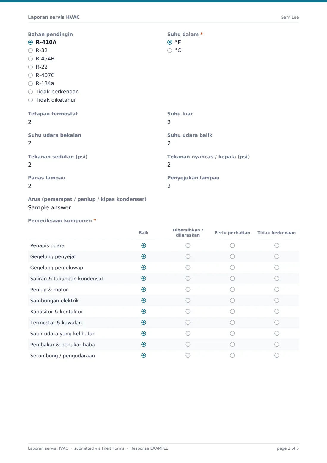 Laporan servis HVAC — PDF respons contoh, halaman 2 daripada 5
