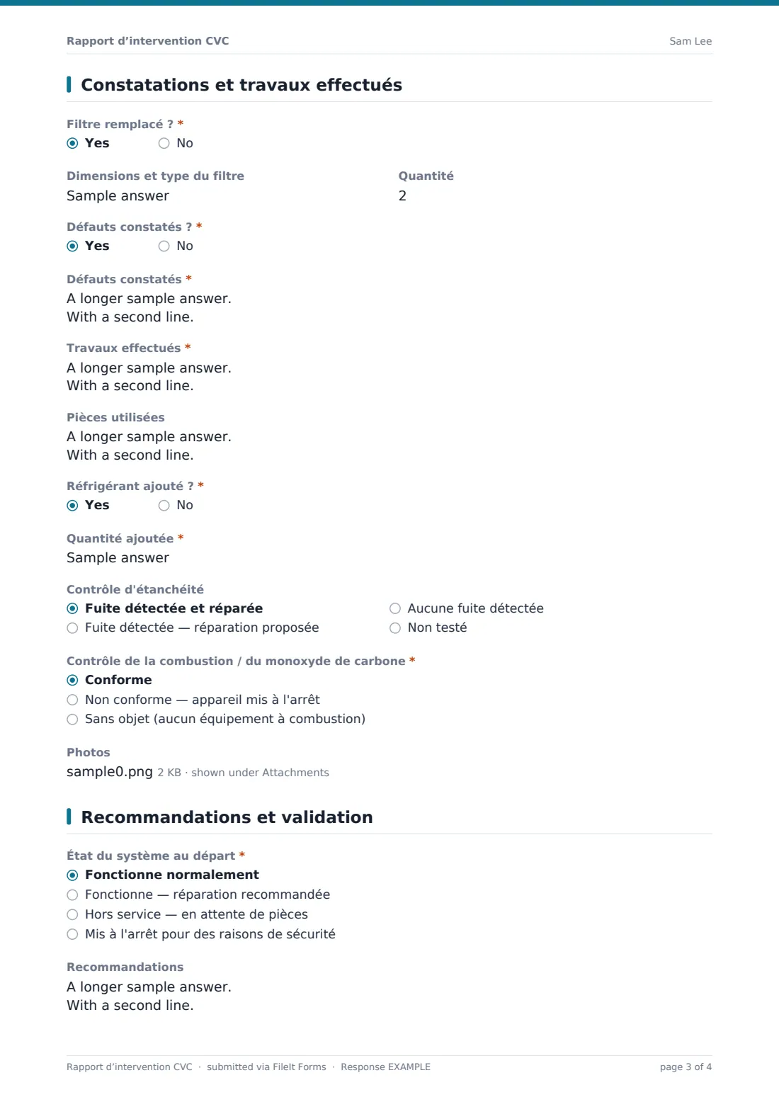 Rapport d’intervention CVC — exemple de réponse au format PDF, page 3 sur 4