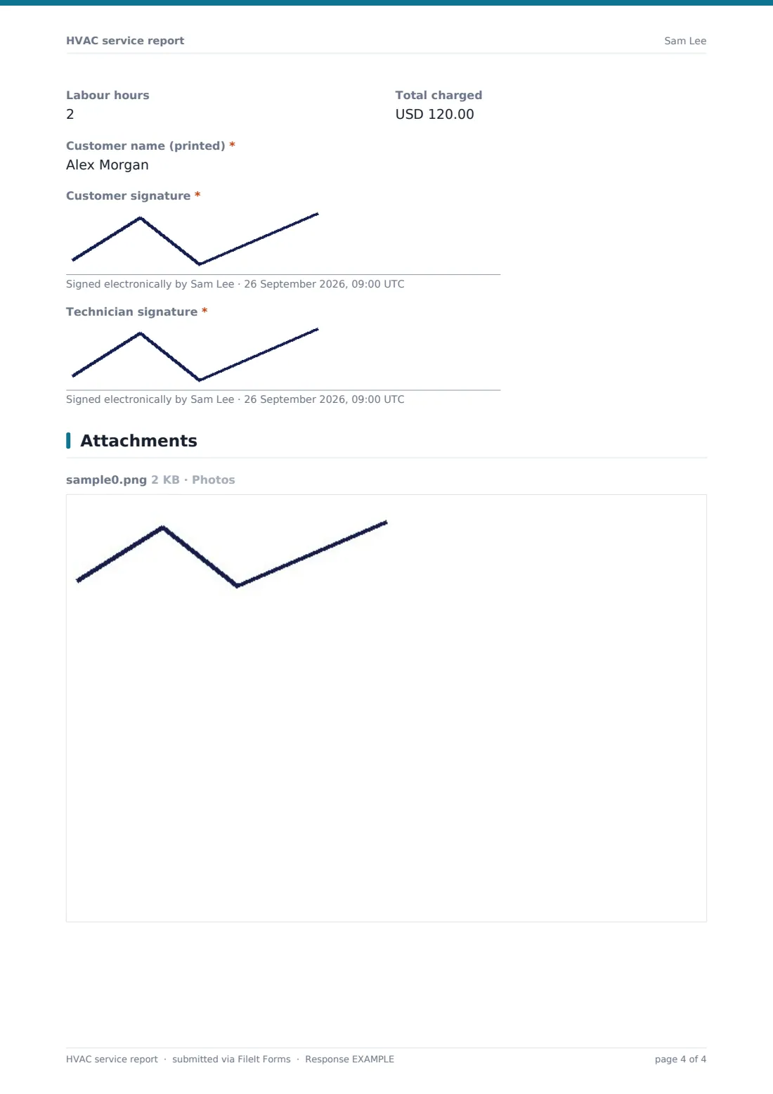 HVAC service report — example response PDF, page 4 of 4