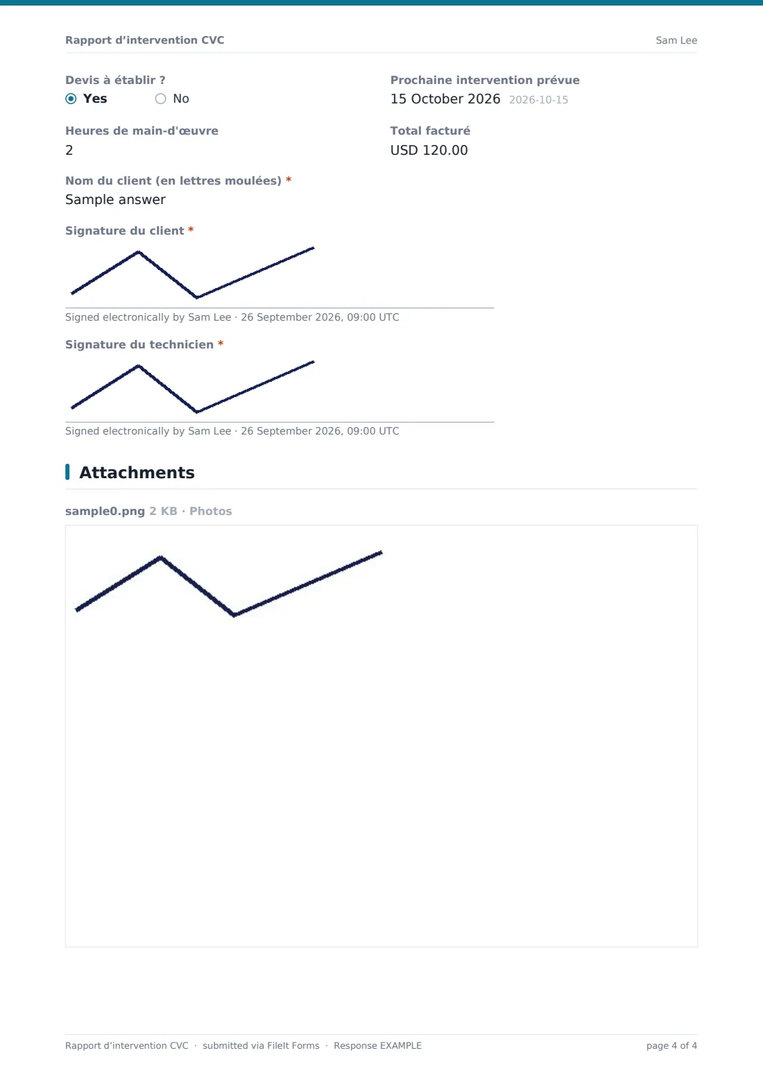 Rapport d’intervention CVC — exemple de réponse au format PDF, page 4 sur 4