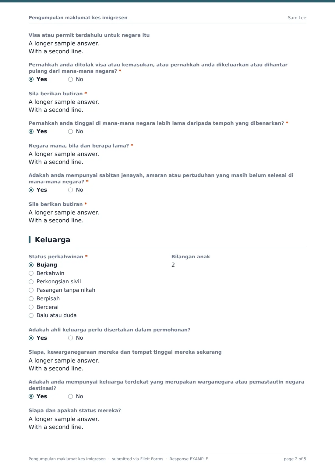 Pengumpulan maklumat kes imigresen — PDF respons contoh, halaman 2 daripada 5