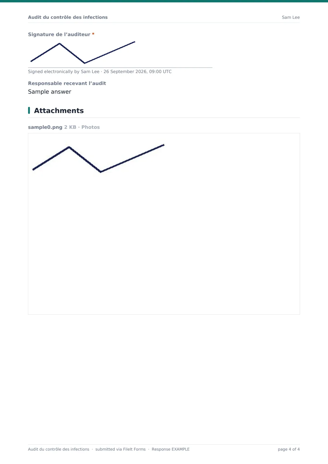 Audit du contrôle des infections — exemple de réponse au format PDF, page 4 sur 4