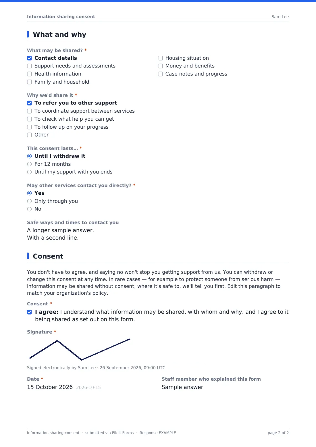 Information sharing consent — example response PDF, page 2 of 2