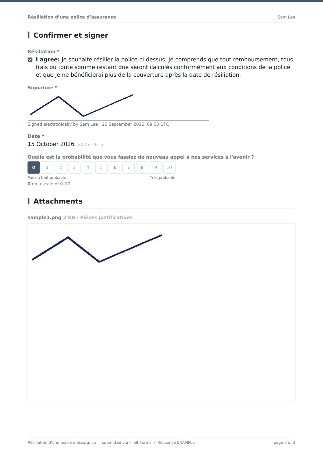 Résiliation d’une police d’assurance — exemple de réponse au format PDF, page 3 sur 3