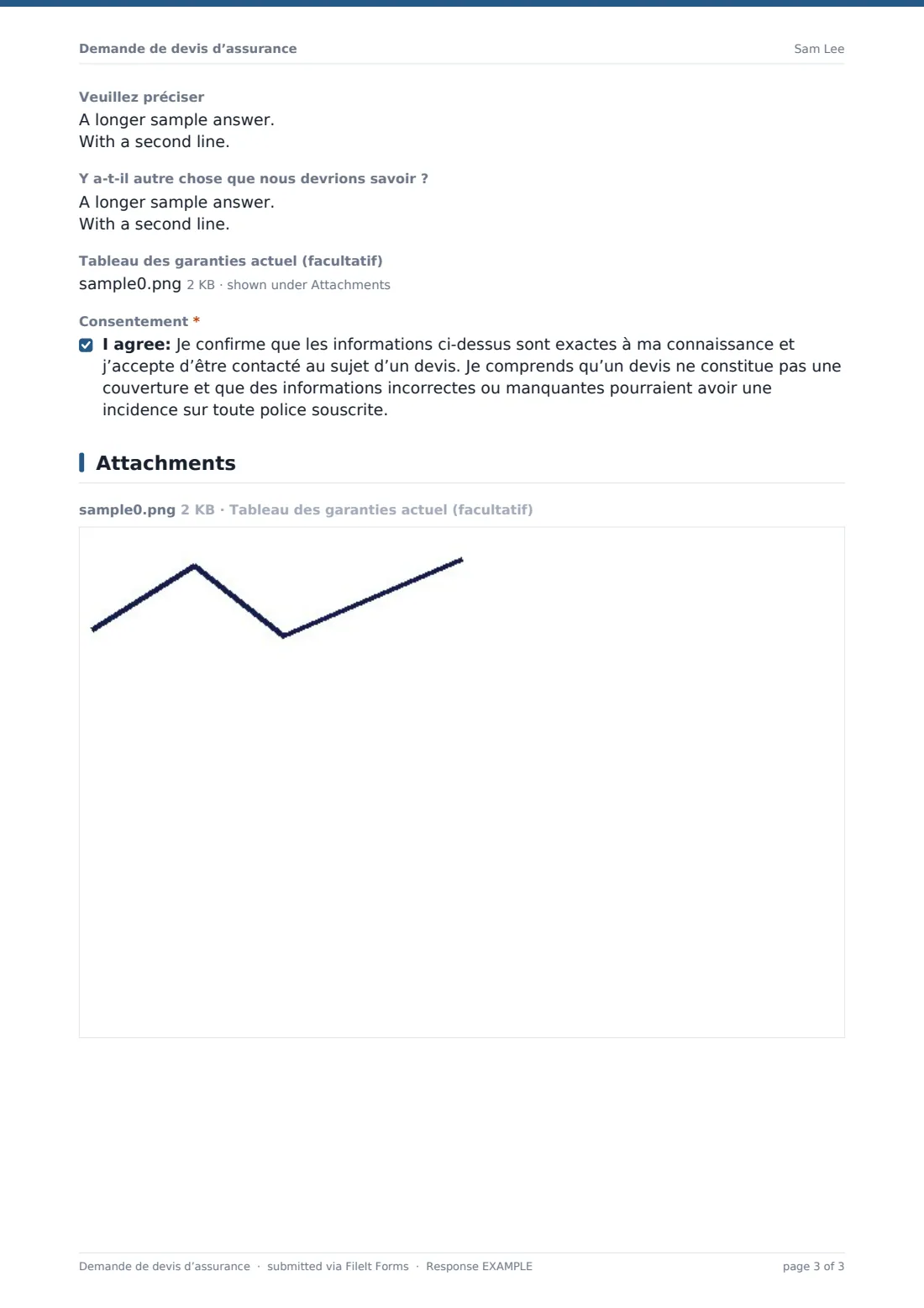 Demande de devis d’assurance — exemple de réponse au format PDF, page 3 sur 3