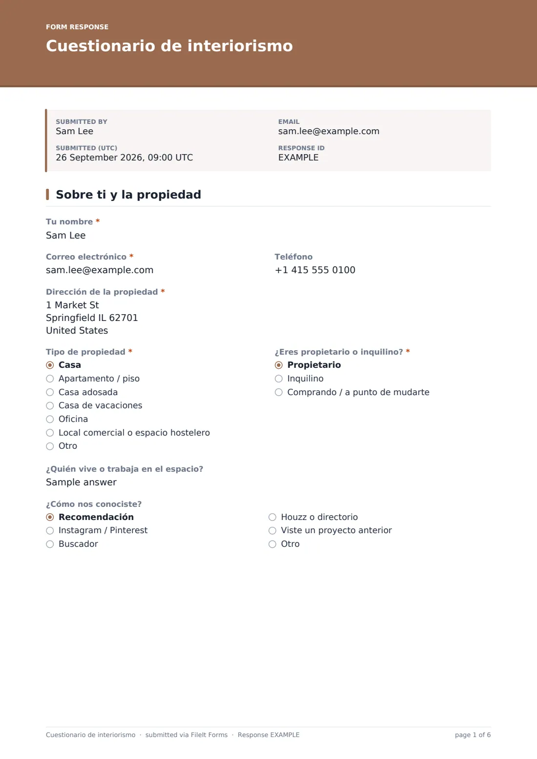 Cuestionario de interiorismo — PDF de respuesta de ejemplo, página 1 de 6