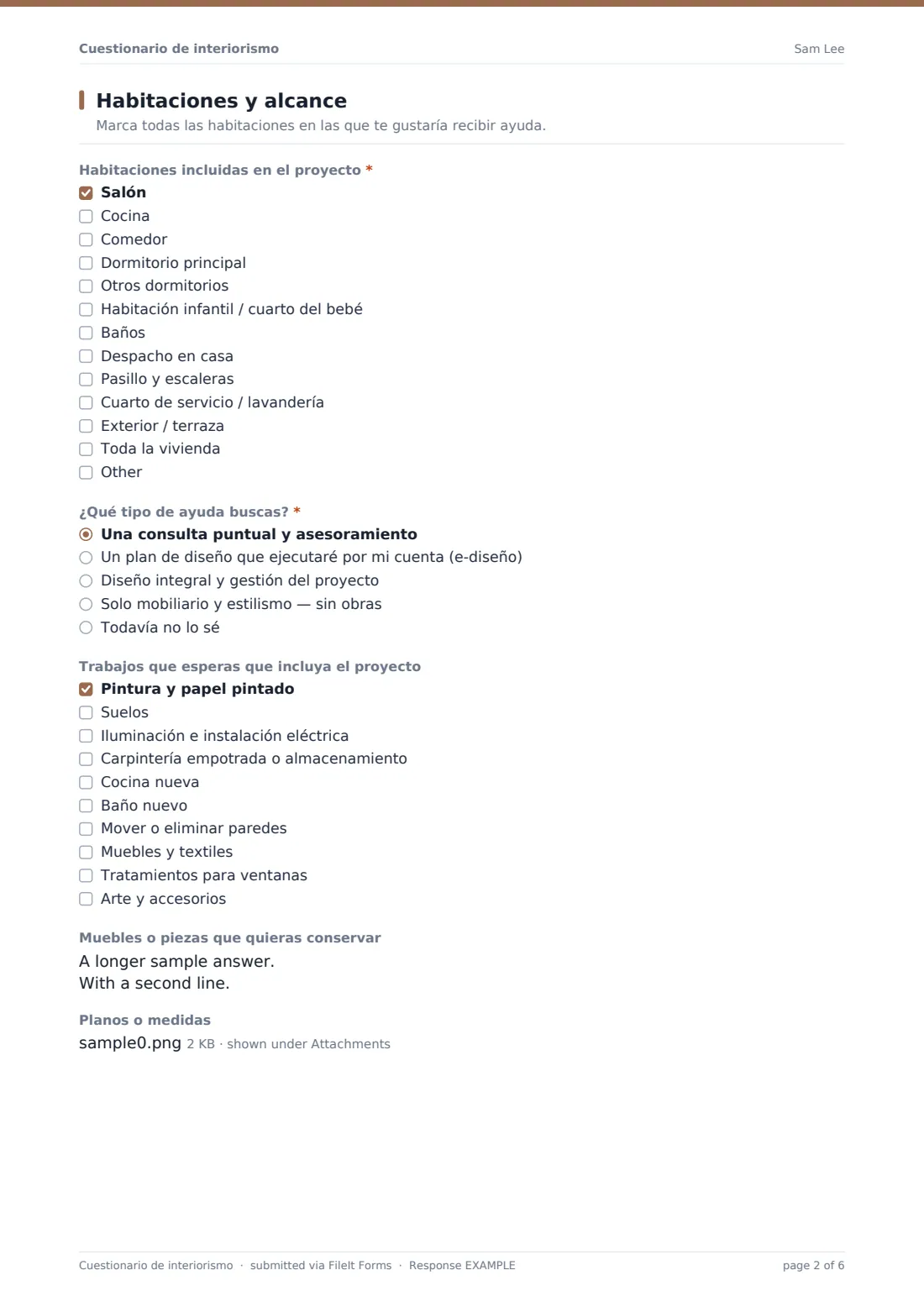 Cuestionario de interiorismo — PDF de respuesta de ejemplo, página 2 de 6