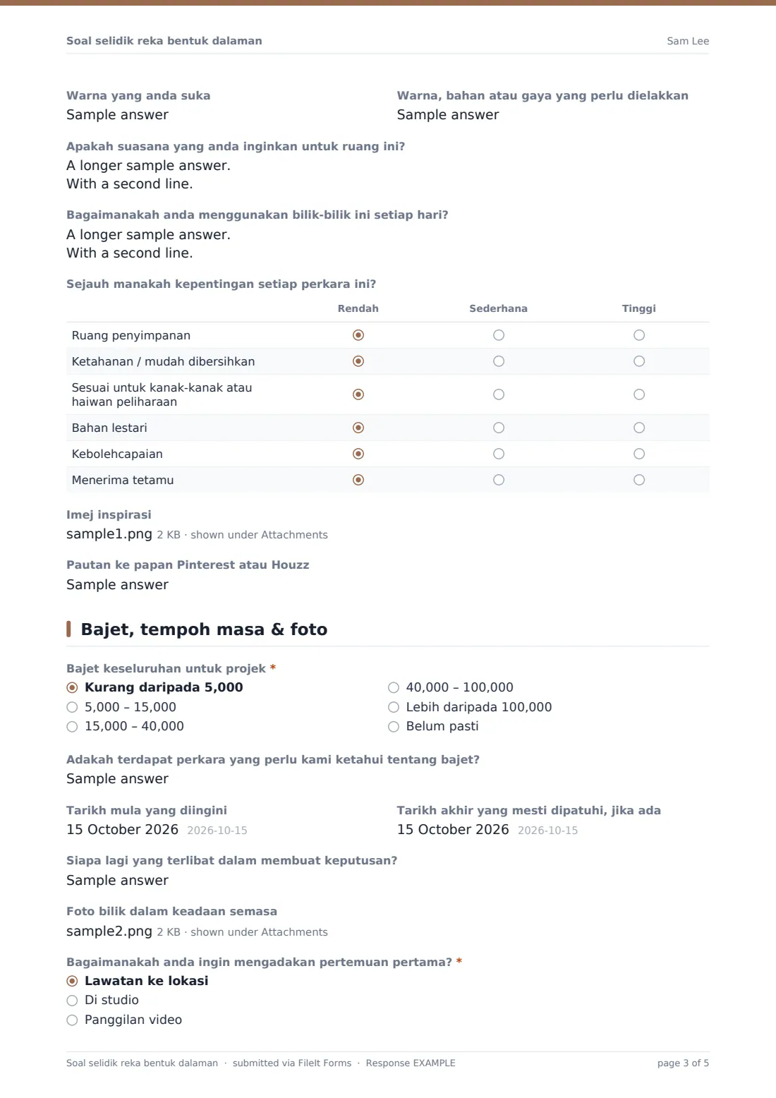 Soal selidik reka bentuk dalaman — PDF respons contoh, halaman 3 daripada 5