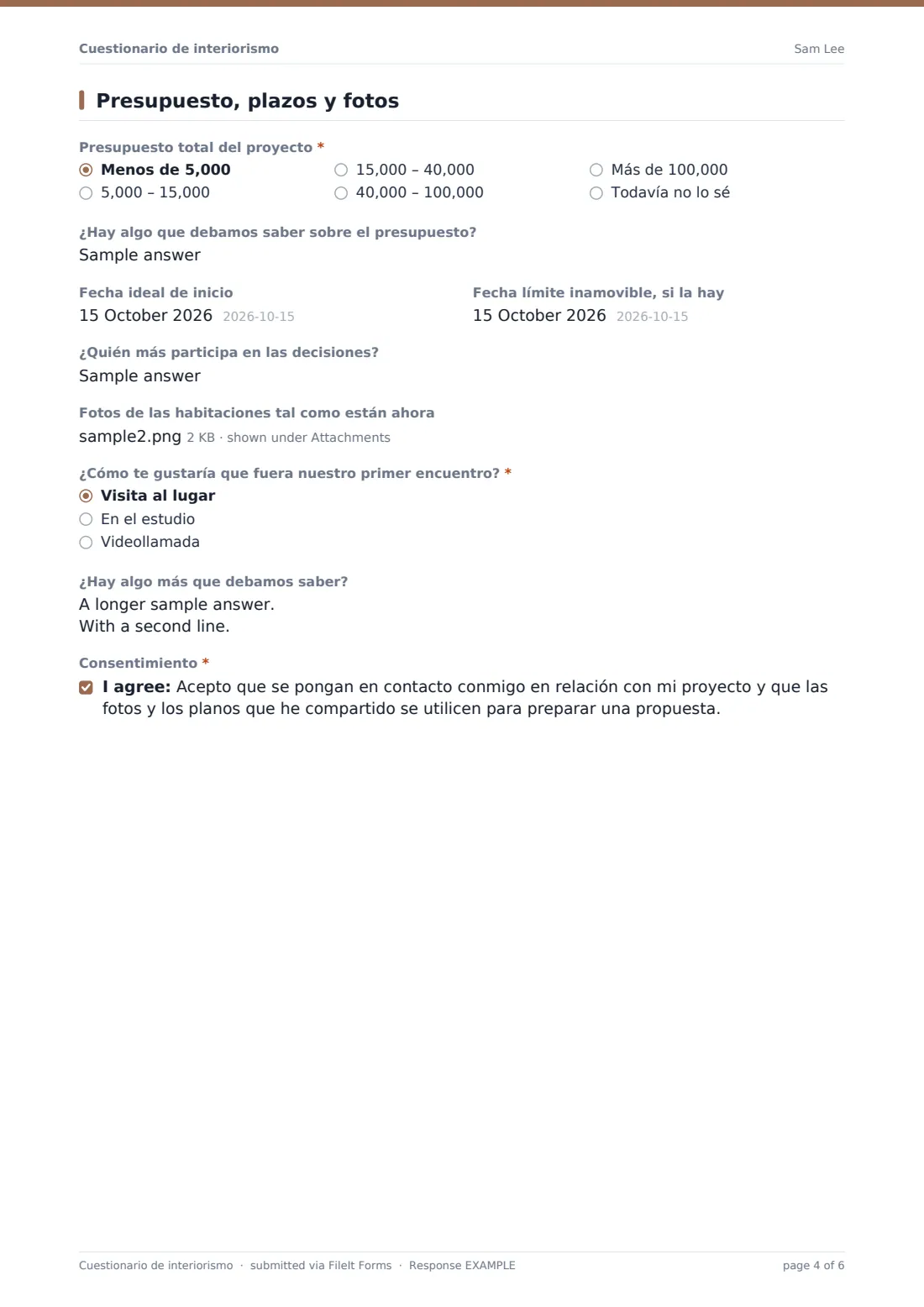 Cuestionario de interiorismo — PDF de respuesta de ejemplo, página 4 de 6
