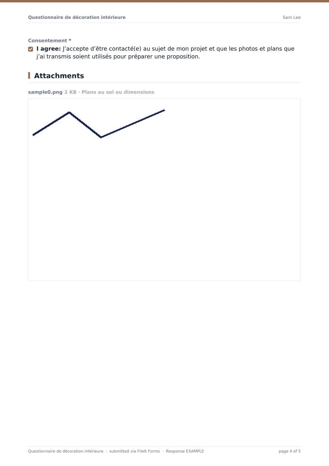 Questionnaire de décoration intérieure — exemple de réponse au format PDF, page 4 sur 5