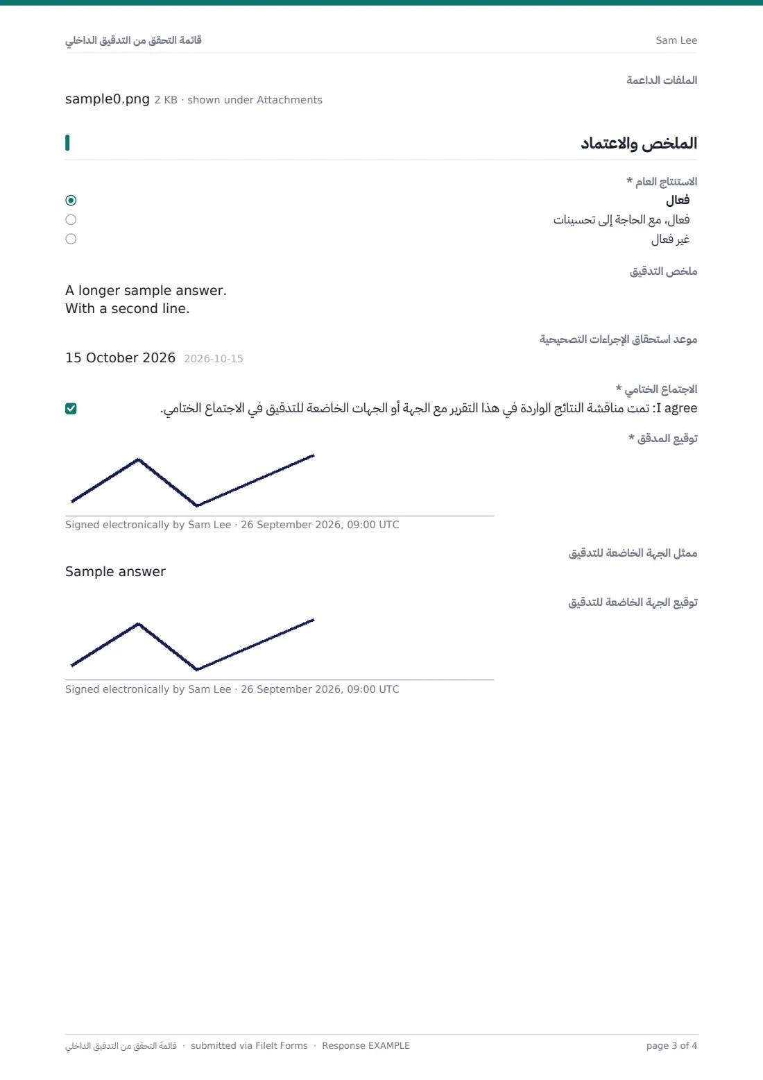 قائمة التحقق من التدقيق الداخلي — ملف PDF لرد نموذجي، الصفحة 3 من 4