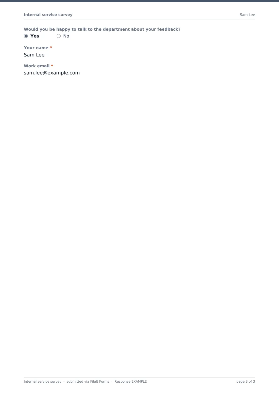 Internal service survey — example response PDF, page 3 of 3