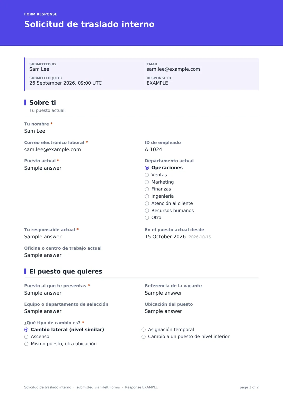 Solicitud de traslado interno — PDF de respuesta de ejemplo, página 1 de 2