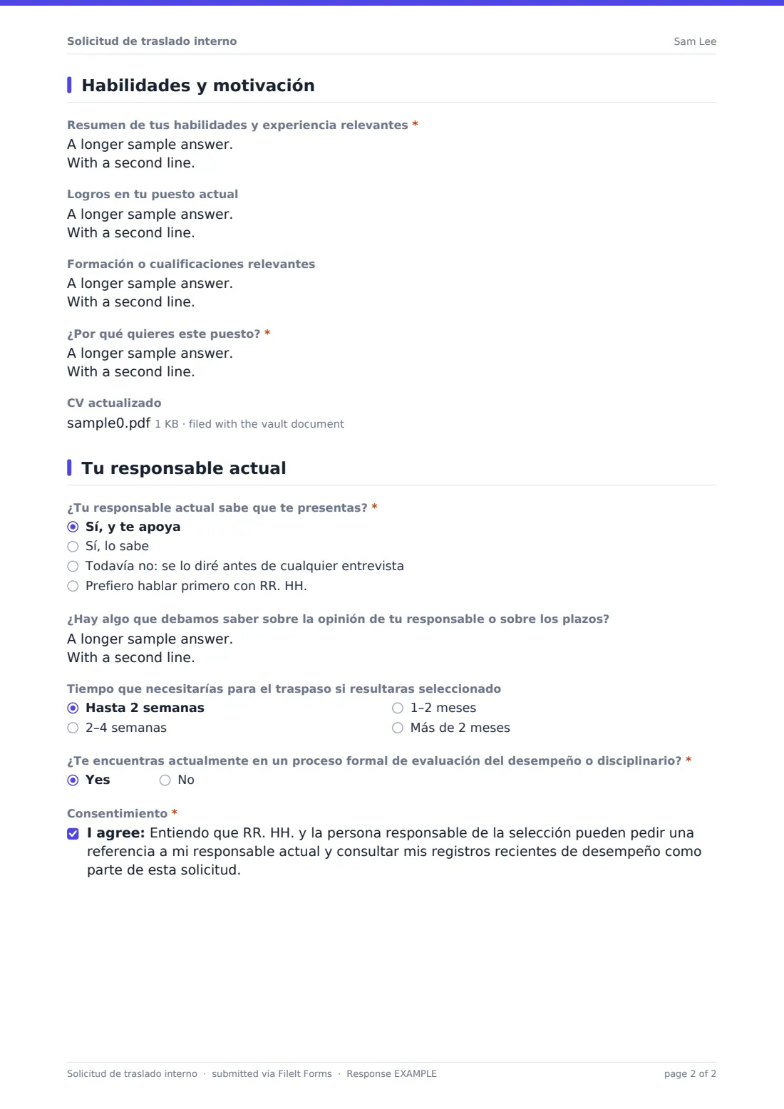 Solicitud de traslado interno — PDF de respuesta de ejemplo, página 2 de 2