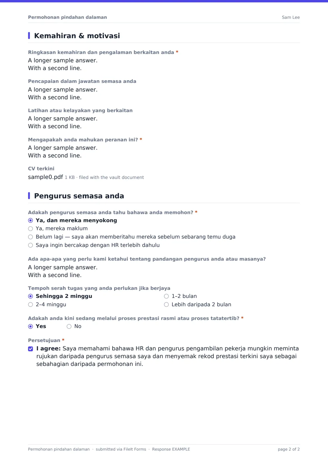 Permohonan pindahan dalaman — PDF respons contoh, halaman 2 daripada 2