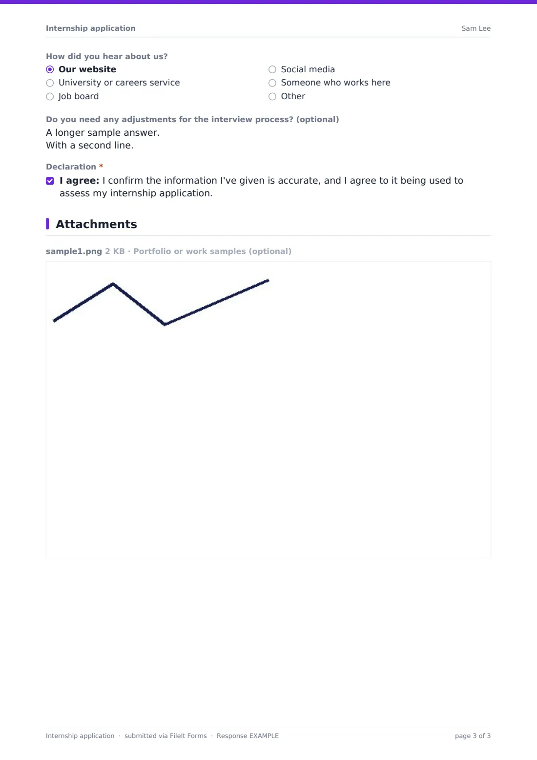 Internship application — example response PDF, page 3 of 3