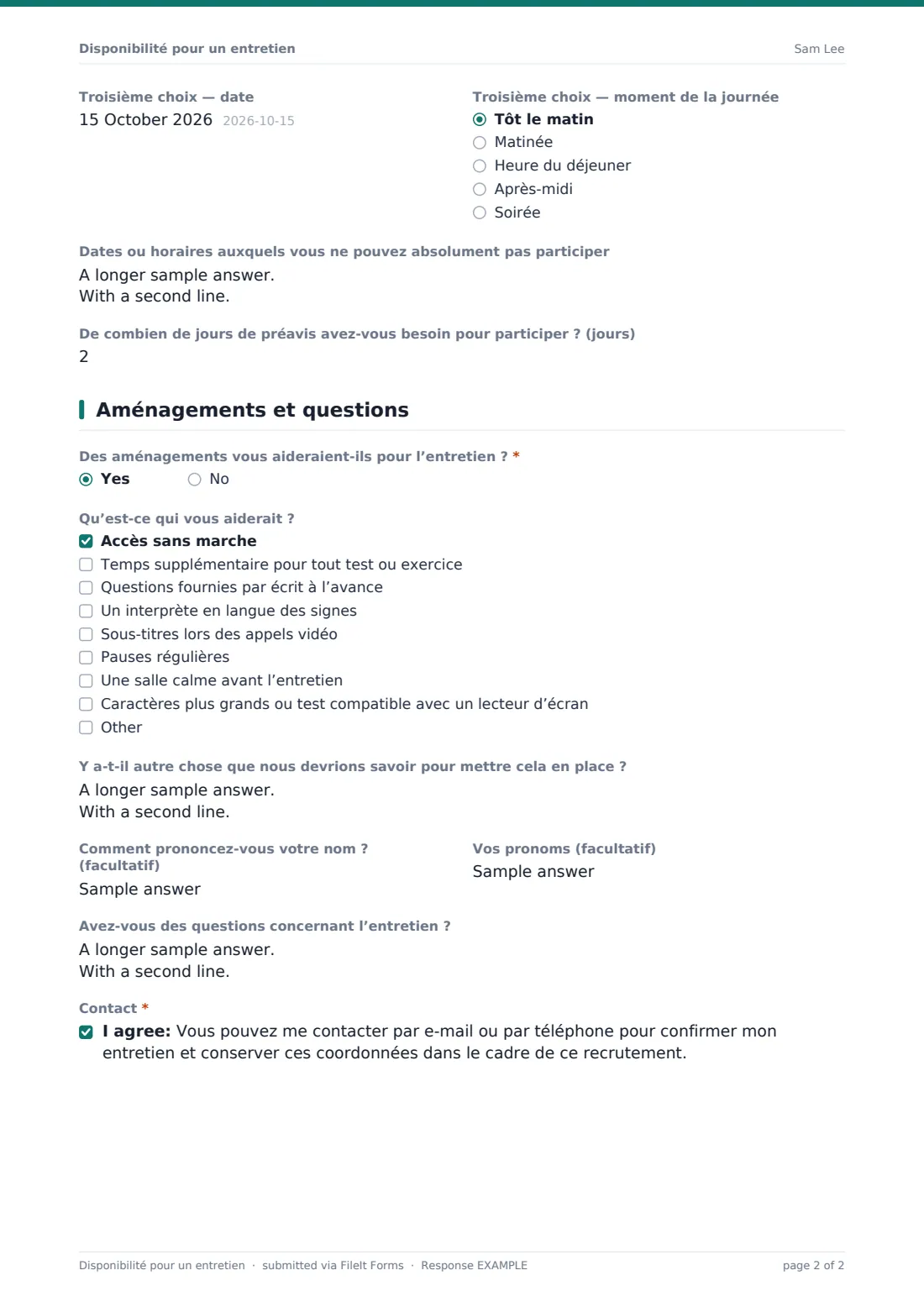 Disponibilité pour un entretien — exemple de réponse au format PDF, page 2 sur 2