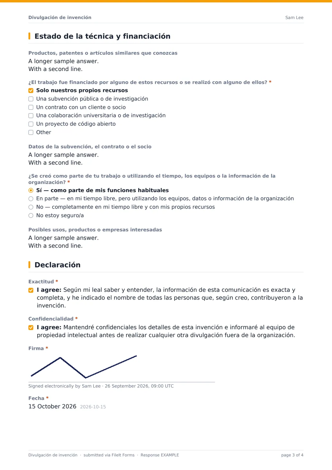 Divulgación de invención — PDF de respuesta de ejemplo, página 3 de 4