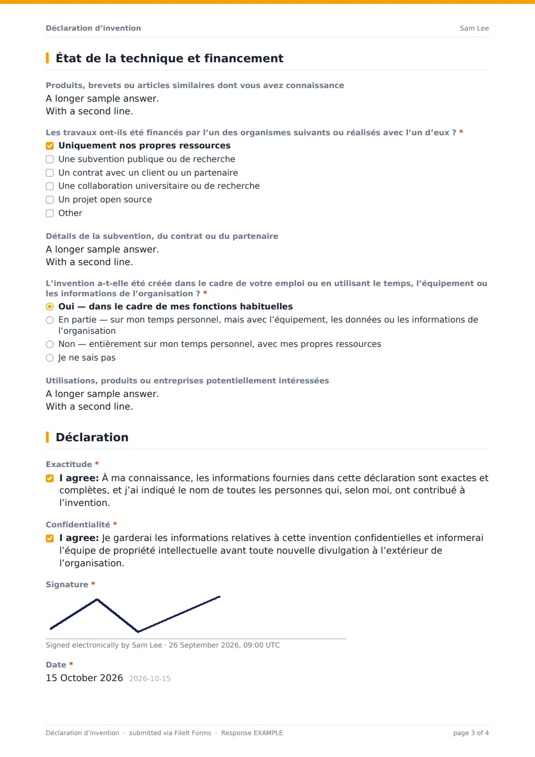 Déclaration d’invention — exemple de réponse au format PDF, page 3 sur 4
