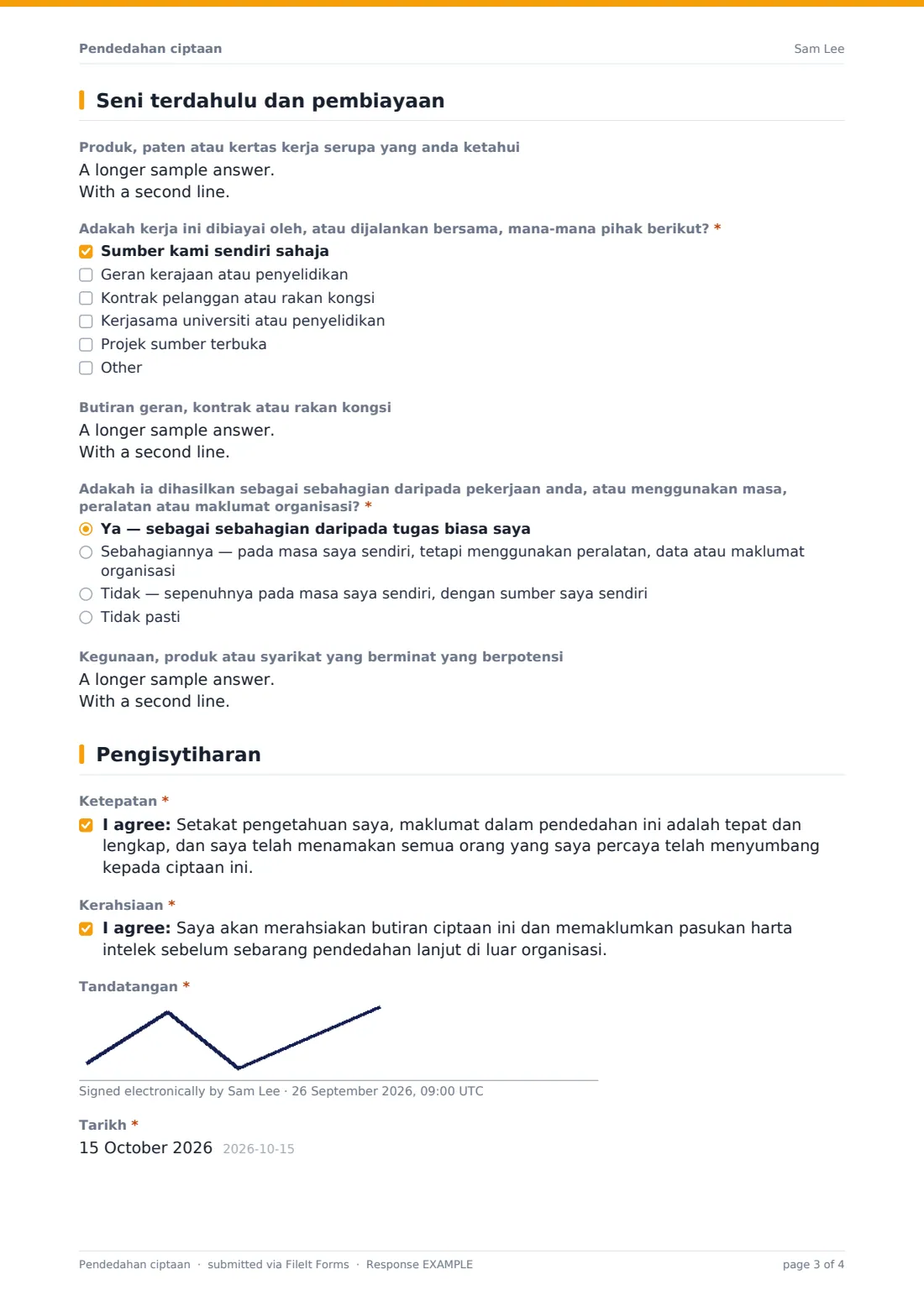 Pendedahan ciptaan — PDF respons contoh, halaman 3 daripada 4