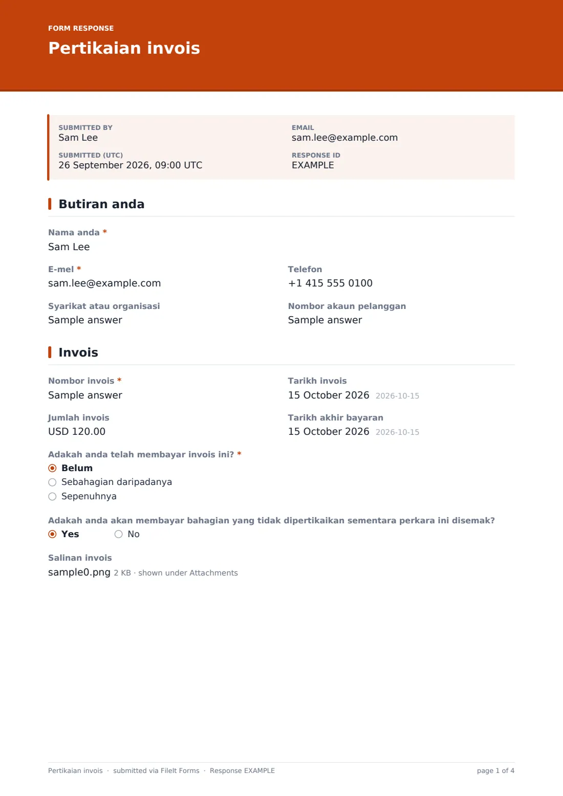 Pertikaian invois — PDF respons contoh, halaman 1 daripada 4
