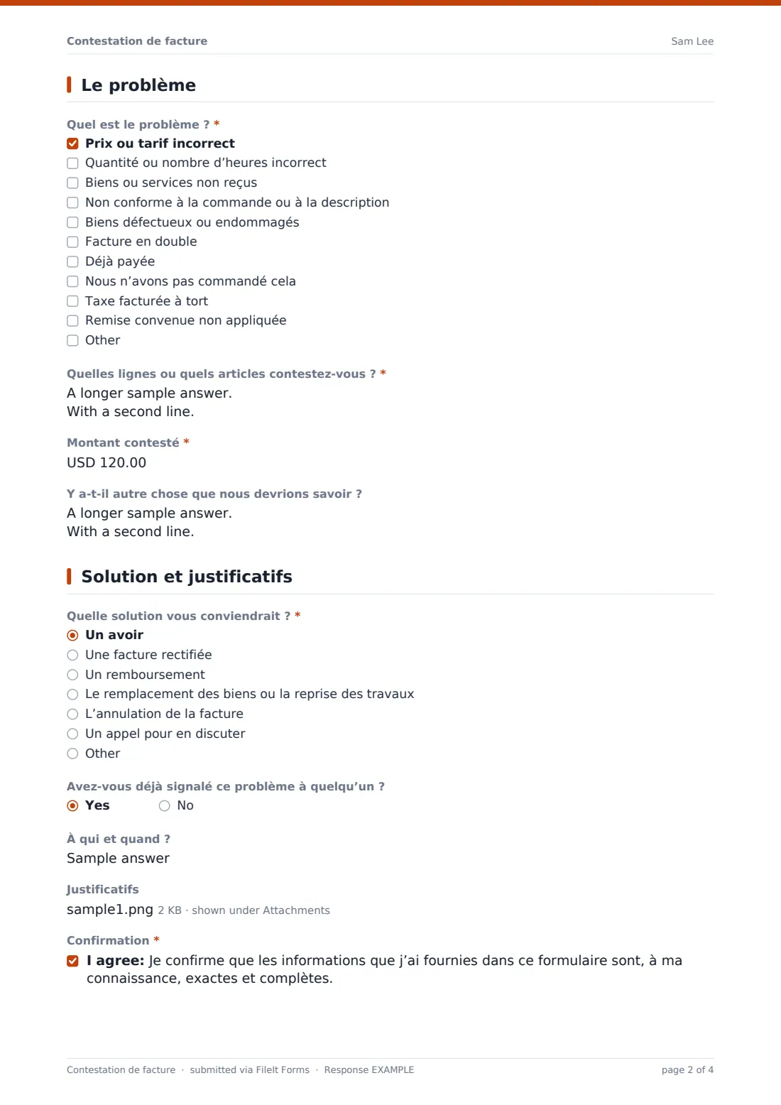 Contestation de facture — exemple de réponse au format PDF, page 2 sur 4