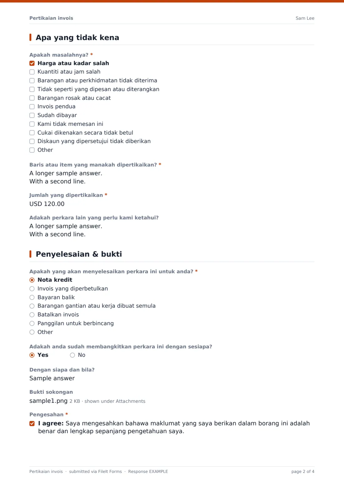 Pertikaian invois — PDF respons contoh, halaman 2 daripada 4