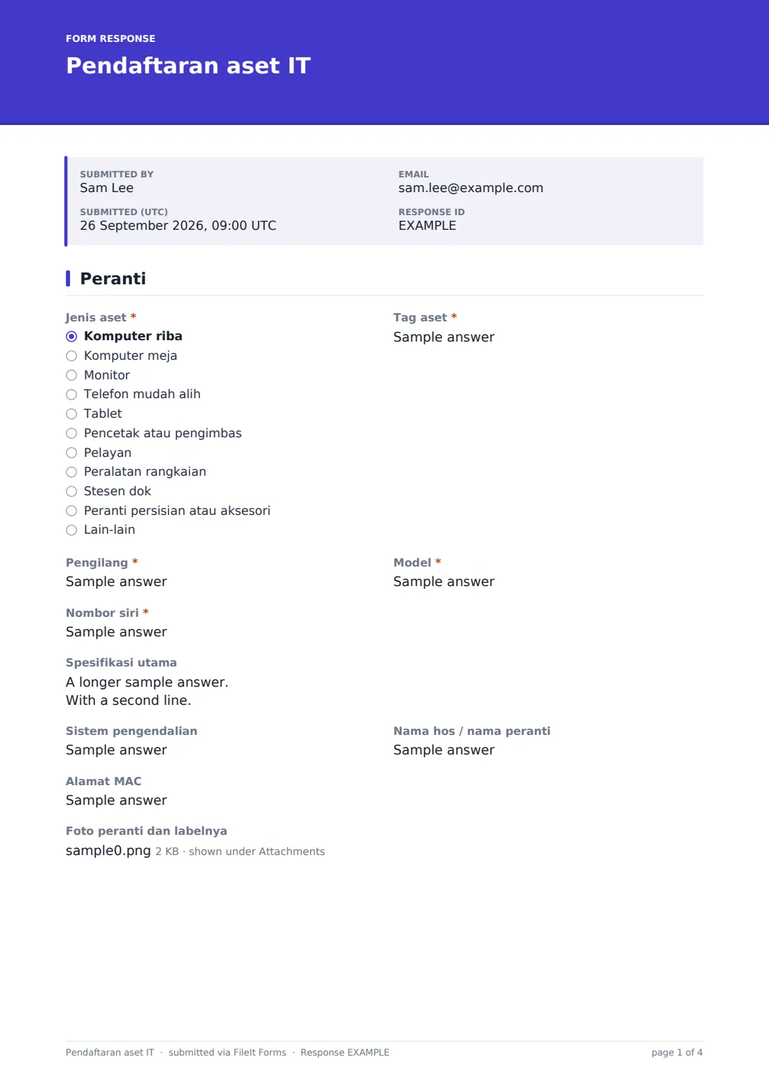 Pendaftaran aset IT — PDF respons contoh, halaman 1 daripada 4
