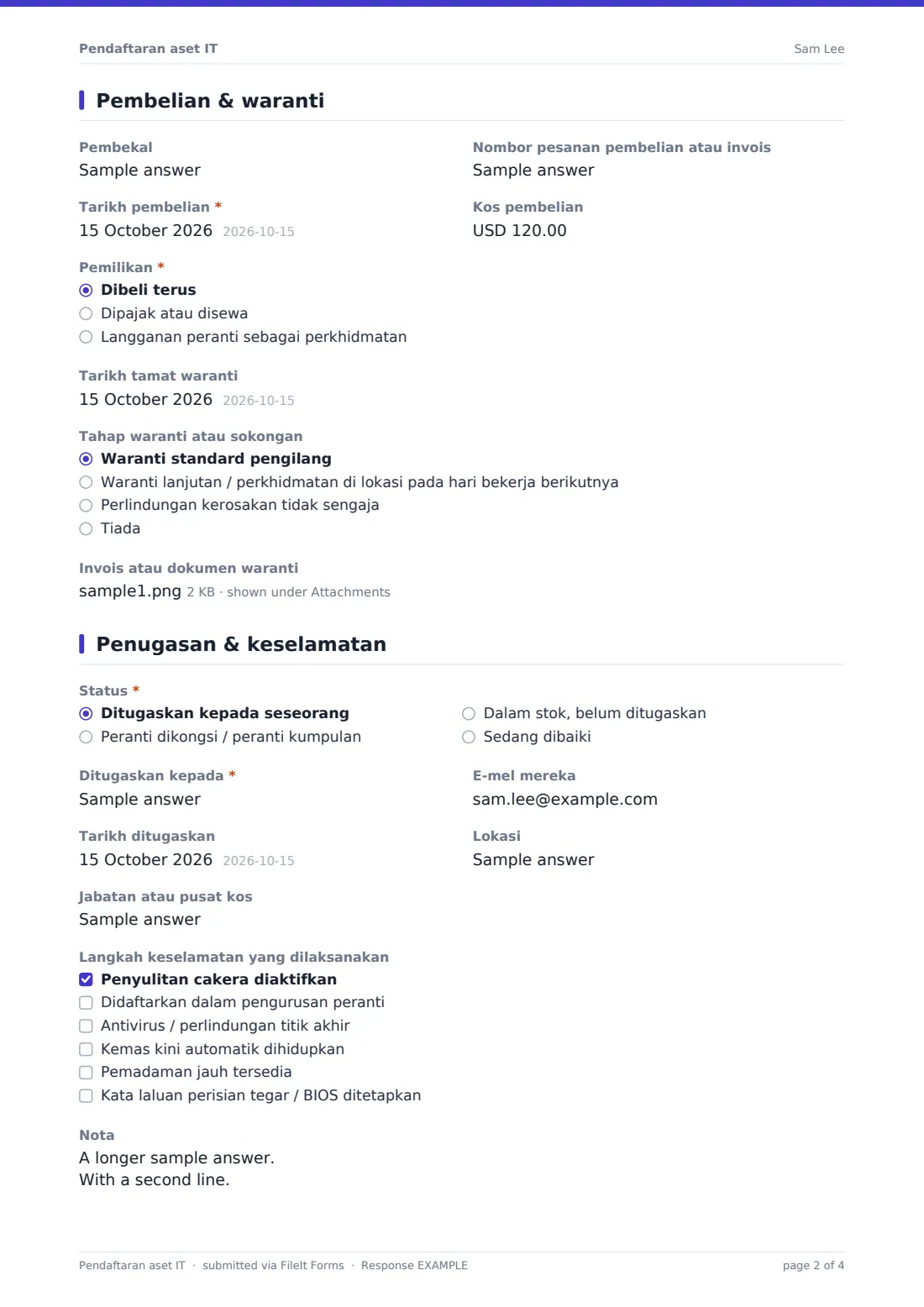 Pendaftaran aset IT — PDF respons contoh, halaman 2 daripada 4