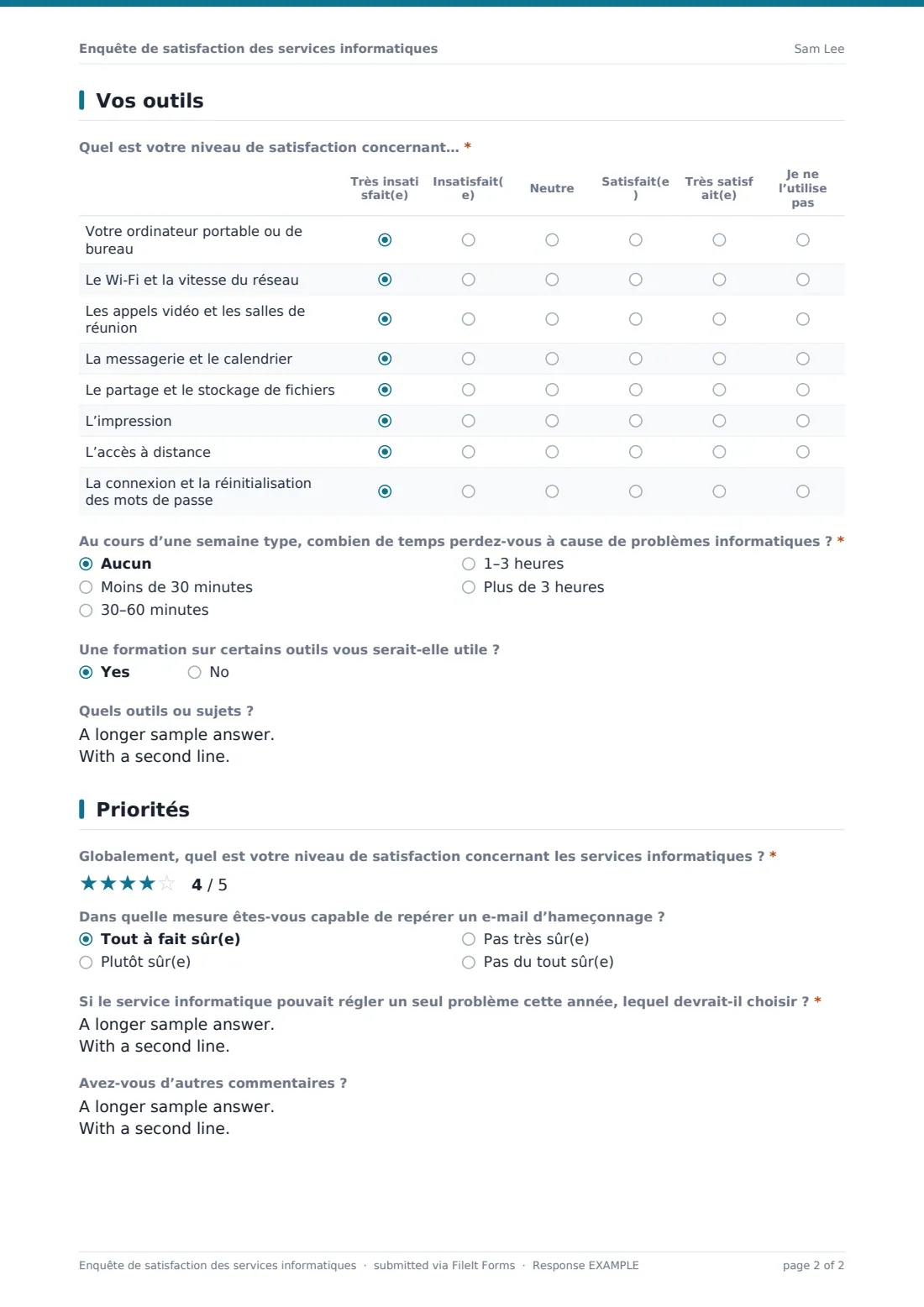 Enquête de satisfaction des services informatiques — exemple de réponse au format PDF, page 2 sur 2