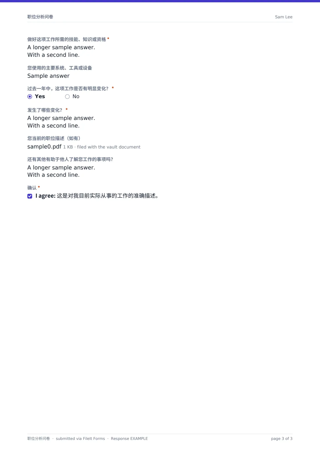 职位分析问卷 — 示例回复 PDF，第 3 页，共 3 页