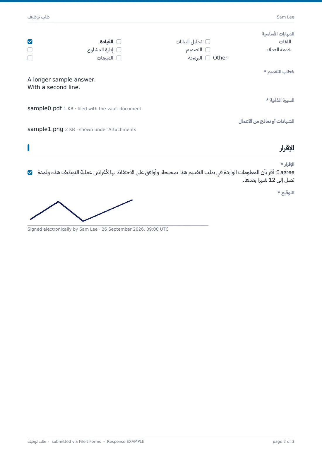 طلب توظيف — ملف PDF لرد نموذجي، الصفحة 2 من 3