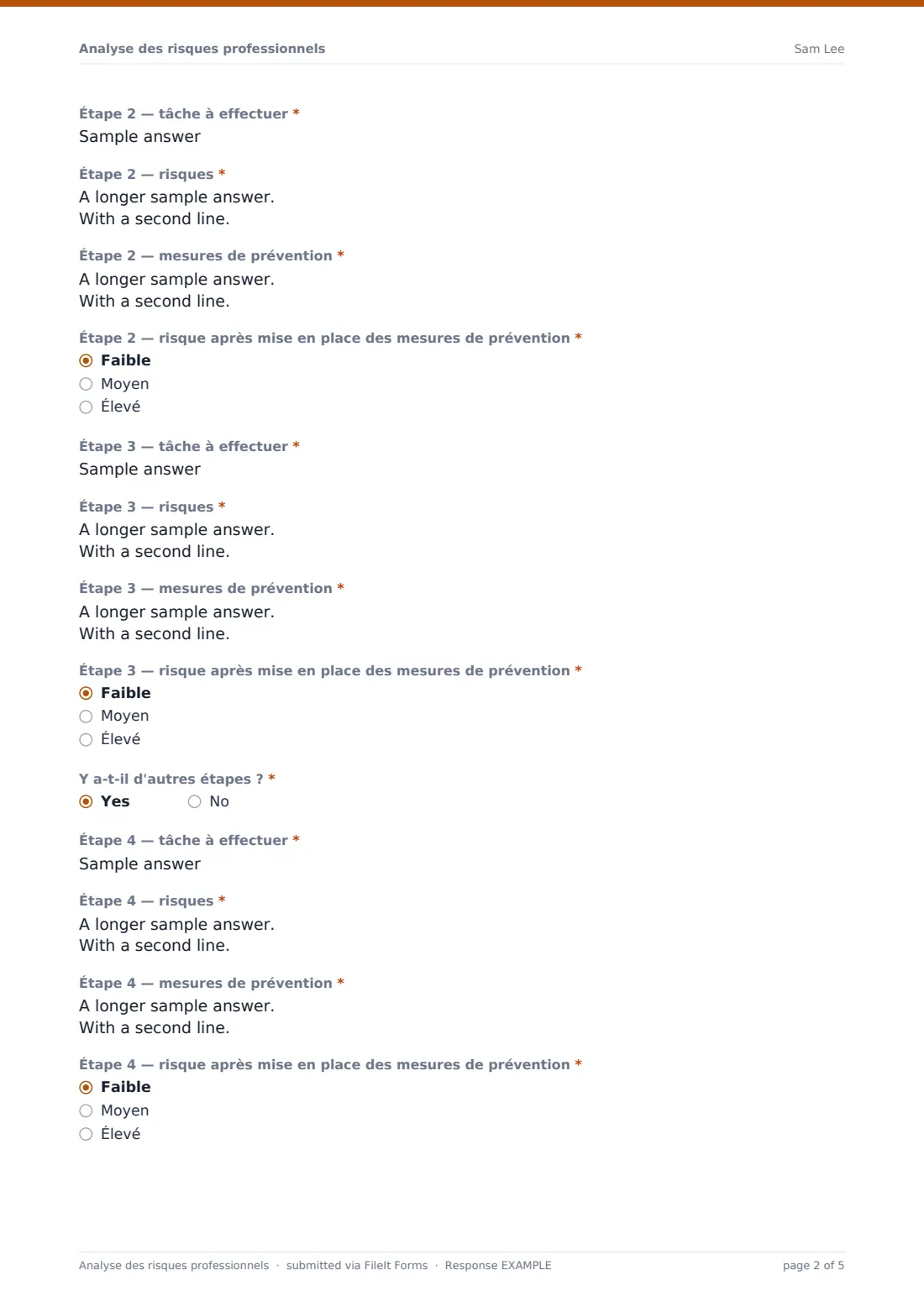 Analyse des risques professionnels — exemple de réponse au format PDF, page 2 sur 5